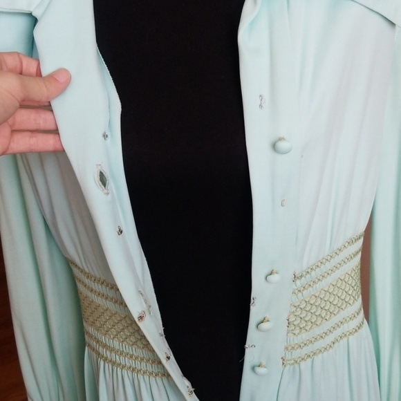 VTG Lillie Rubin Mint Green 70s Boho Maxi Dress - Picture 7 of 8